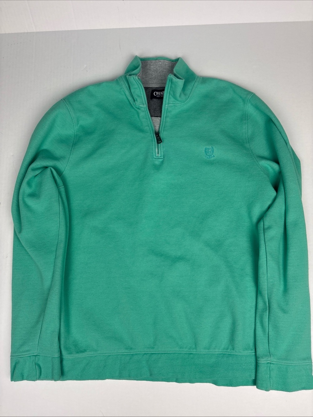 Chaps Men XL Pullover Shirt Mint Aqua Green Quarter Zip Preppy Cotton Poly